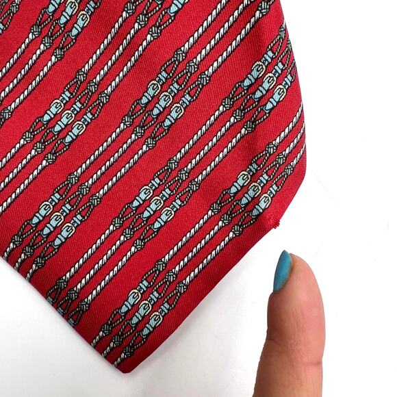 Hermes Silk Tie Buckle & Rope Motif Printed Stripes Red - Picture 5 of 6